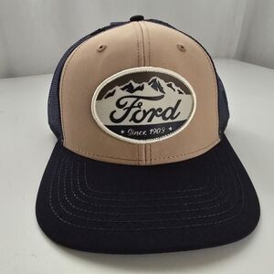 NWT Ford Since 1903 Tan Navy Blue Trucker Hat Snapback